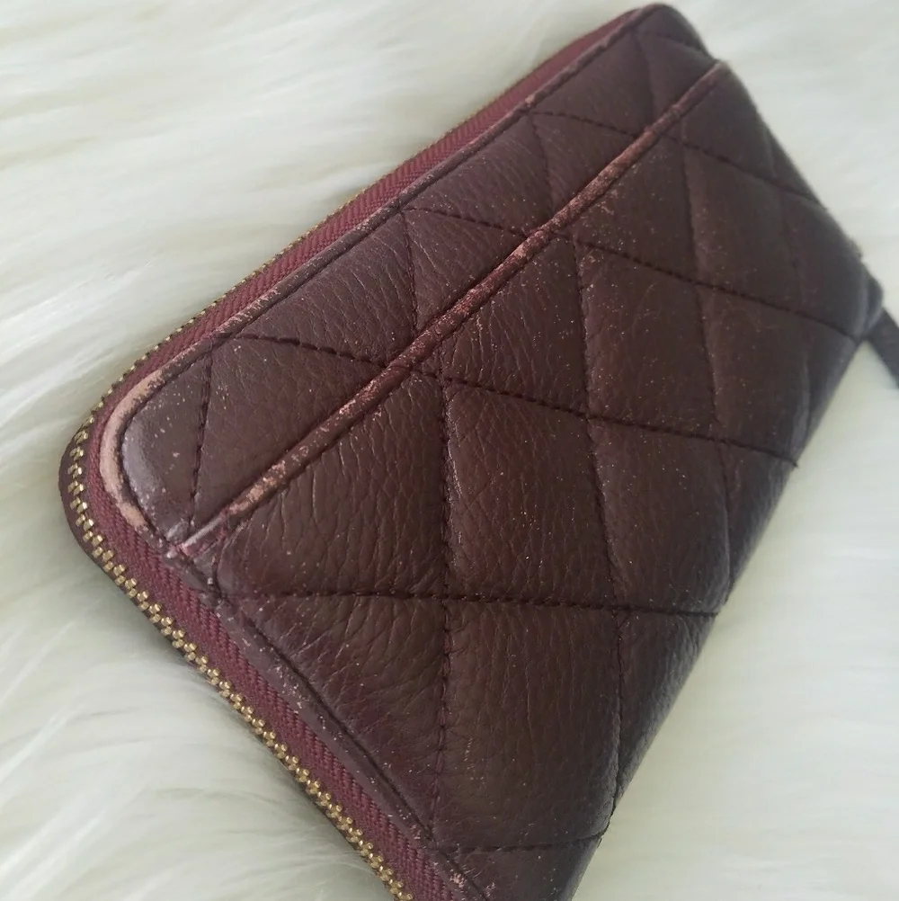 Kate Spade oxblood Quilted Zip Around Wallet